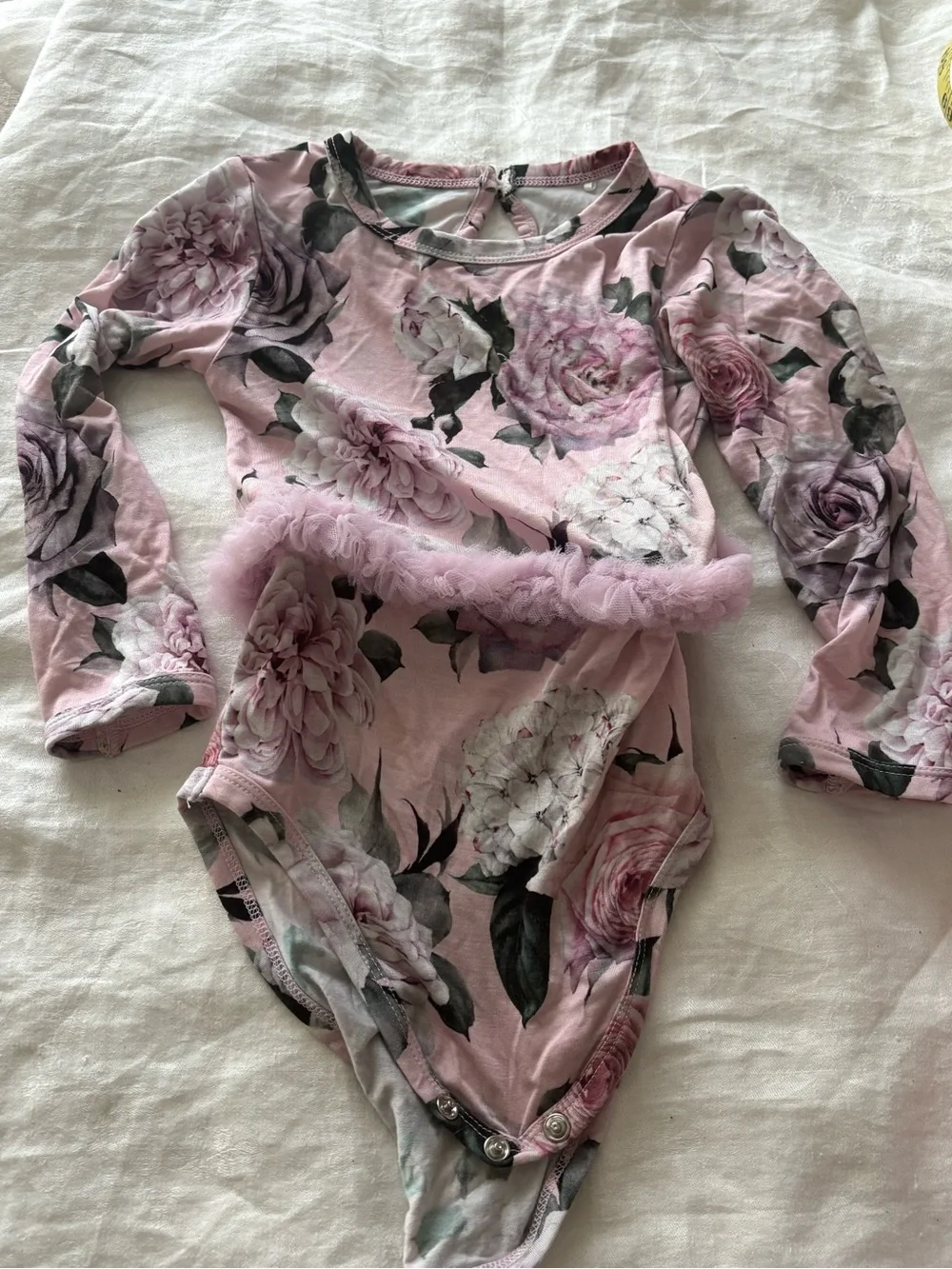 Bums & Roses Baby Girl Pink Floral Tulle Bodysuit Romper 18-24M Long Sleeve